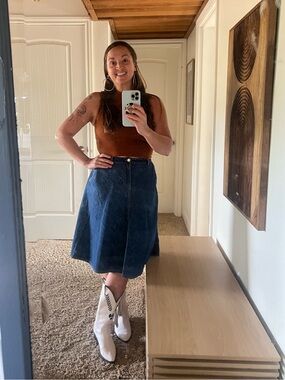 Esprit Dark Blue Denim Midi A-Line Skirt size 8